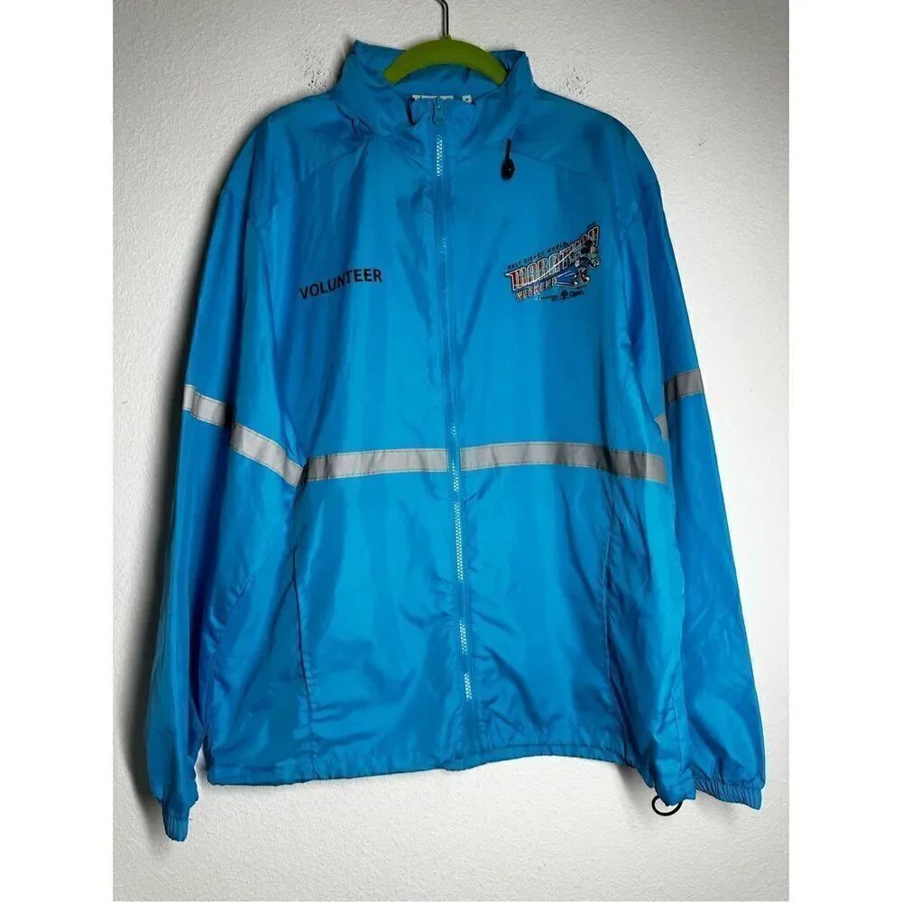 Rare Disney Parks Volunteer Windbreaker Medium UNISEX Full Zip Pockets Sky Blue